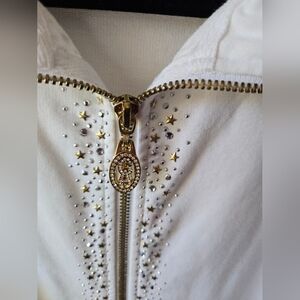 Christine Alexander White Swarovski Crystal Zip-Up Jacket - Size L